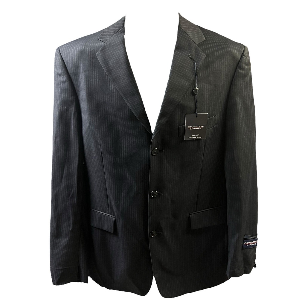 Roundtree & Yorke Blazer 40R Athletic Fit Pinstripe Wool Sport Coat Business New